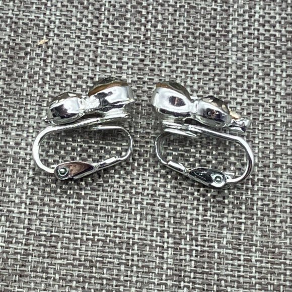 Clip On Earrings Gray Rhinestone Silver Double Swirl Vintage Retro Glam Bling - Picture 3 of 4